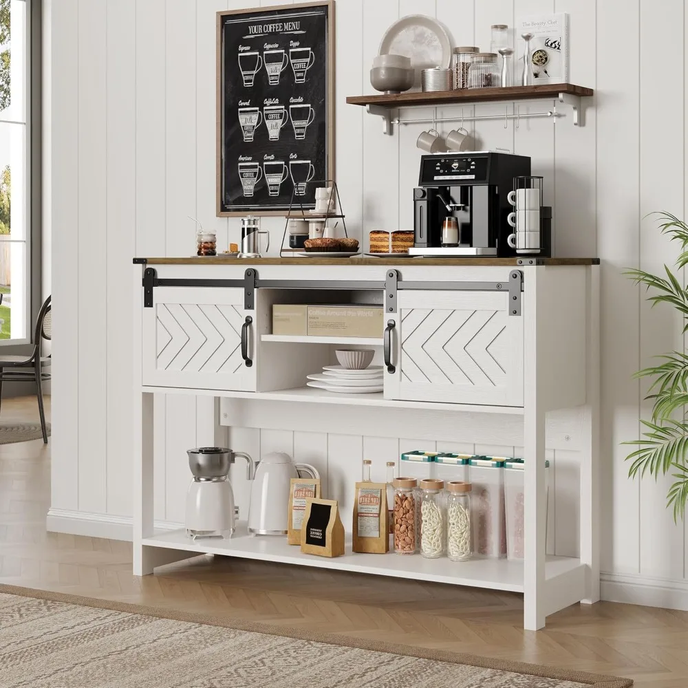 Farmhouse-Style Console Table with Storage Shelf and Sliding Barn Door, Narrow Entryway Table for Sofa, 46 Long