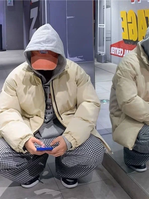 

New 2025 Men's Thiened Warm Cotton Jaet Winter Sports Casual Trendy Brand Outerwear Bread Sle Coat Long Sve Zipper