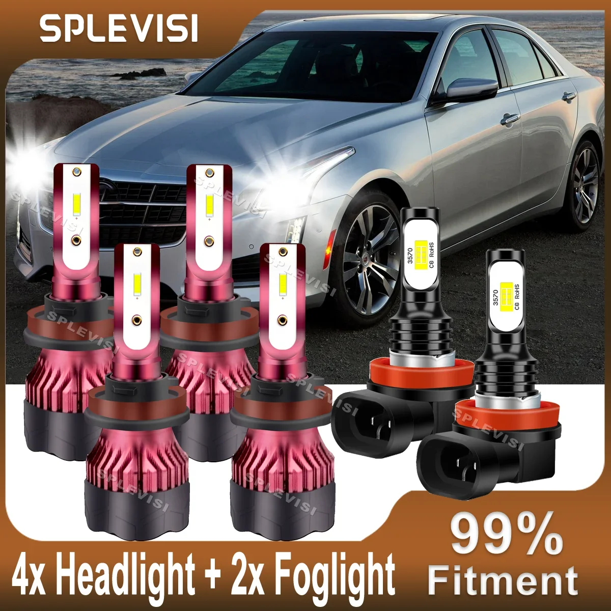 Upgrade 6000K CSP LED Headlights High Low Beam + Foglight Car Conversion Kit For Cadillac CTS 2008 2009 2010 2011 2012 2013 2014