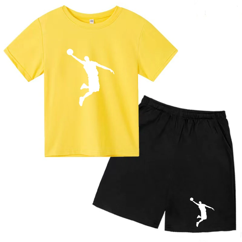 T-Shirt 3-12Y Kids Clothes Short Sleeve Top+Shorts 2P Boys Girls Toddler Basketball Star Print Sports Fashion Jogging Casual Set