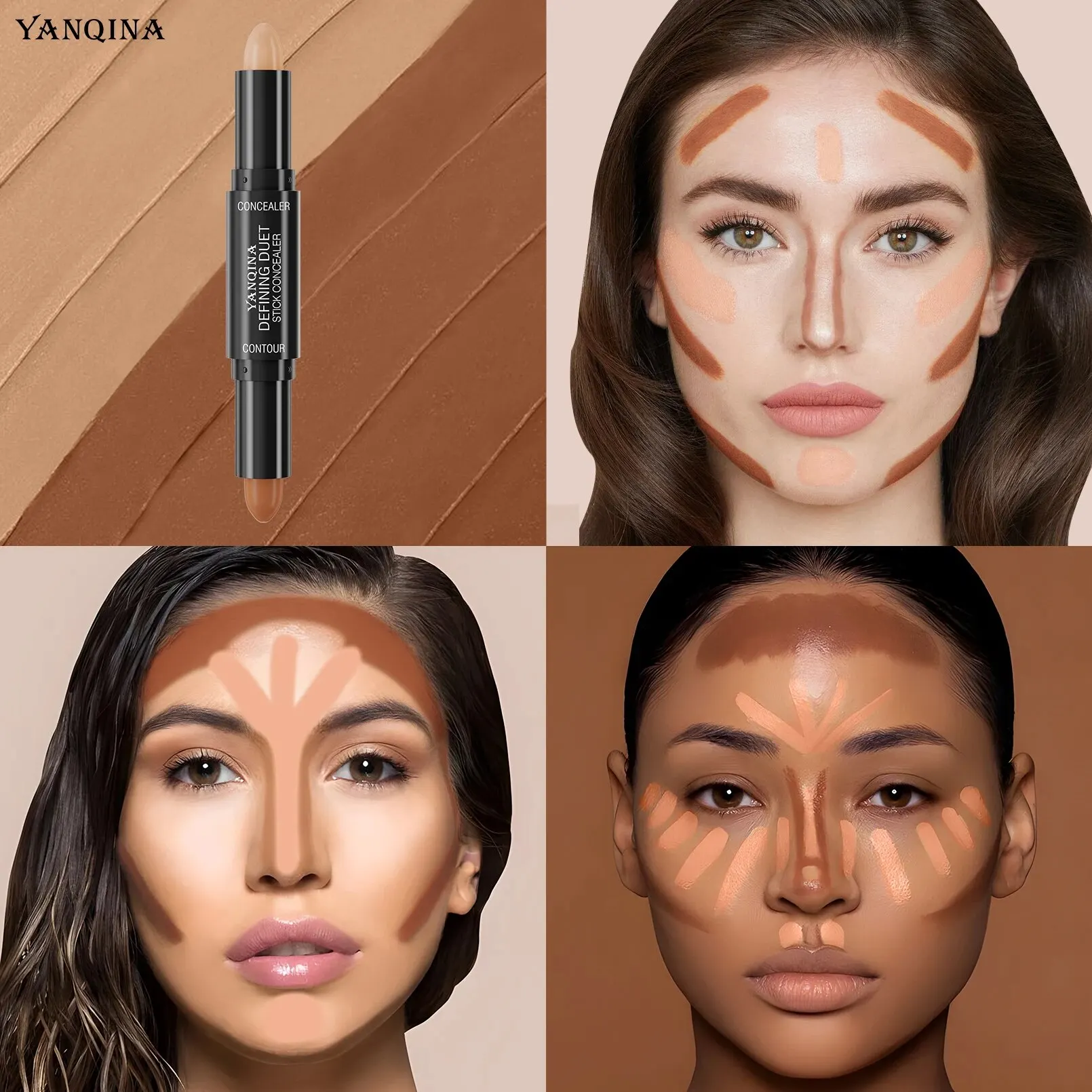 Contour Stick Duo, Double-Ended Highlight and Shadow Cream, Waterproof Full Coverage Concealer, Natural Finish Makeup for All Sk