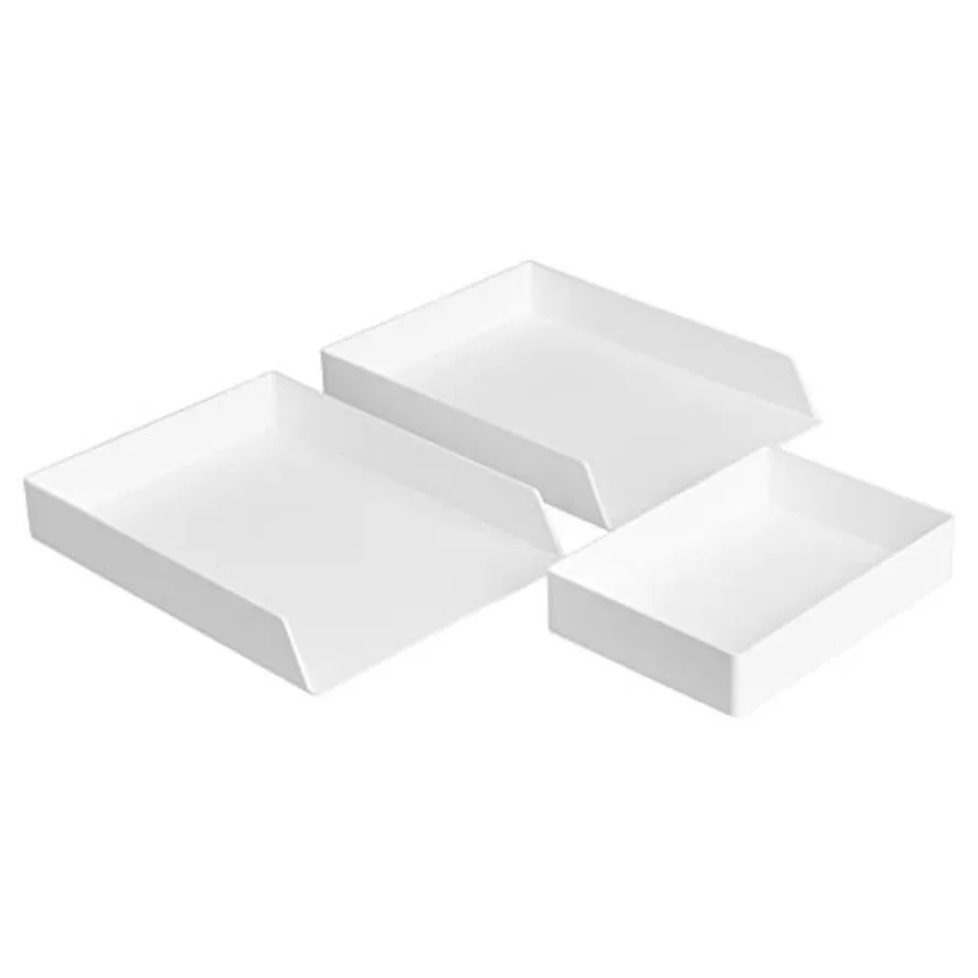 Rectangular Plastic Desk Organizer Bundle, 3 Pieces Letter Tray and Accessory Tray for Office Supplies, Document Organization,