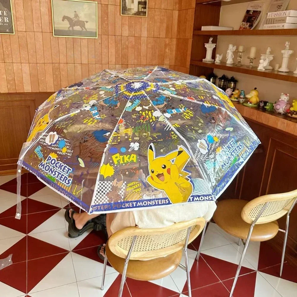 Cartoon Pikachu Portable Folding Umbrella Cute Pokemon Automatic Transparent Umbrellas Fashion Manual Umbrella Kid Birthday Gift