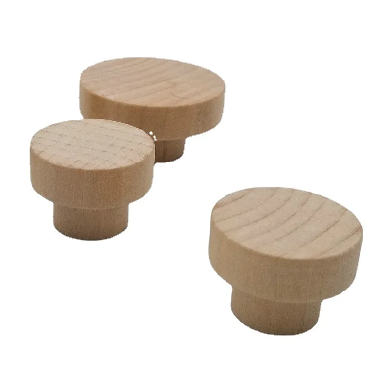 Round Wooden Cabinet Knobs Unfinished Wood Cupboard Furniture Drawer Pulls Handles with Screws for Wardrobe Dresser Closet