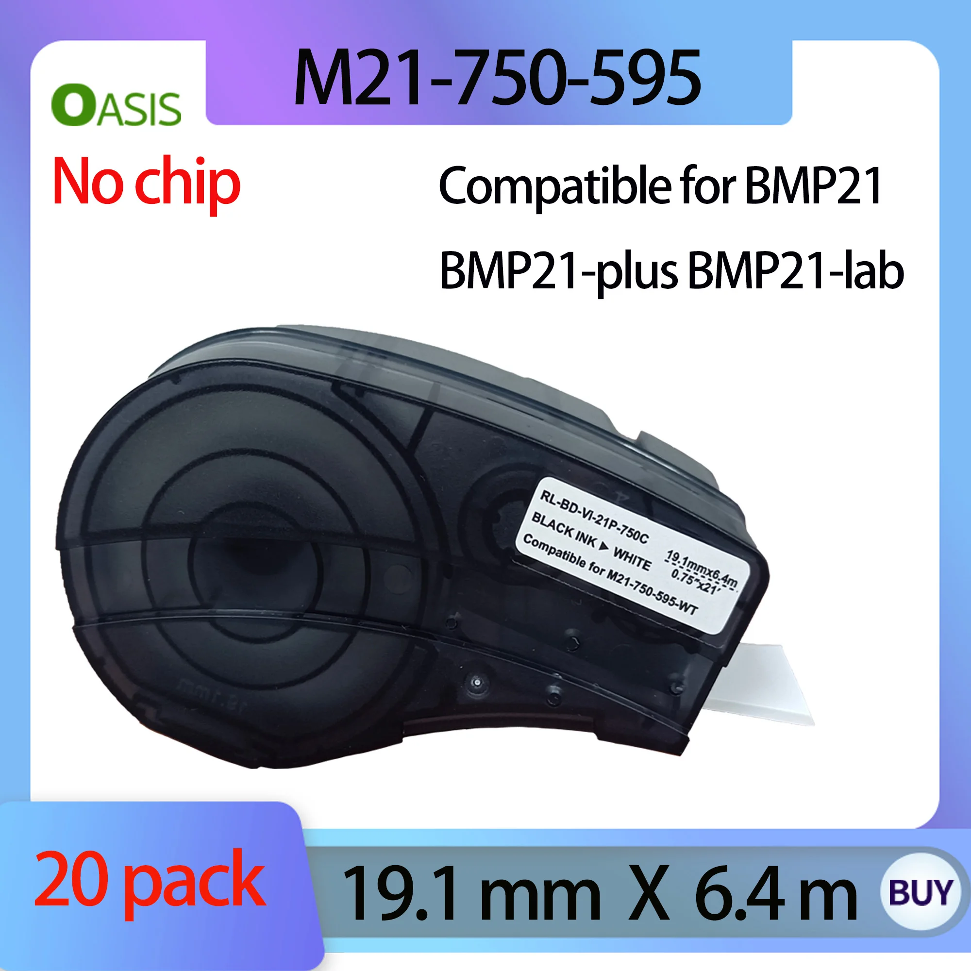 

20 pack No chip Replace M21-750-595WT Vinyl Labels Cartridge For Brady etiqueteuse M210,M211,M210-LAB Handheld Label Printer