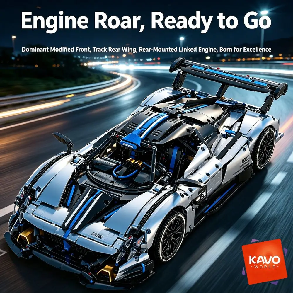 KAVOWORLD 1:8 Scale 3526pcs Racing Super Sports Car Building Blocks Set MOC DIY Assembly Race Car Model Brick STEM Construction Toy Home Decor Ornament Vehicle Display Mechanical Simulation Racing Brick Car Birthday Christmas Helloween Gift for Teens