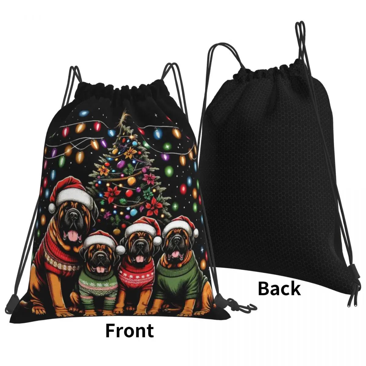 Mastiff Dog Family Light Christmas Tree Backpacks Multi-function Drawstring Bundle Pocket Shoes Bag Book Bags for Travel School