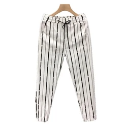 spring Summer fashion Elastic waist Drawstring All-match Pencil pants man High street Casual Striped Printing Pockets trousers