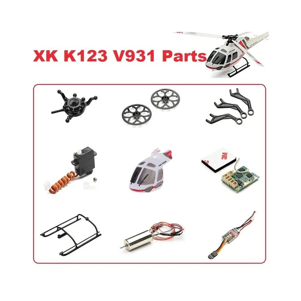 Wltoys XK K123 Spare Parts RC Helicopter Accessories Brushless Motor Canopy Rotor Head Blade ESC Board Servo Receiver Shell