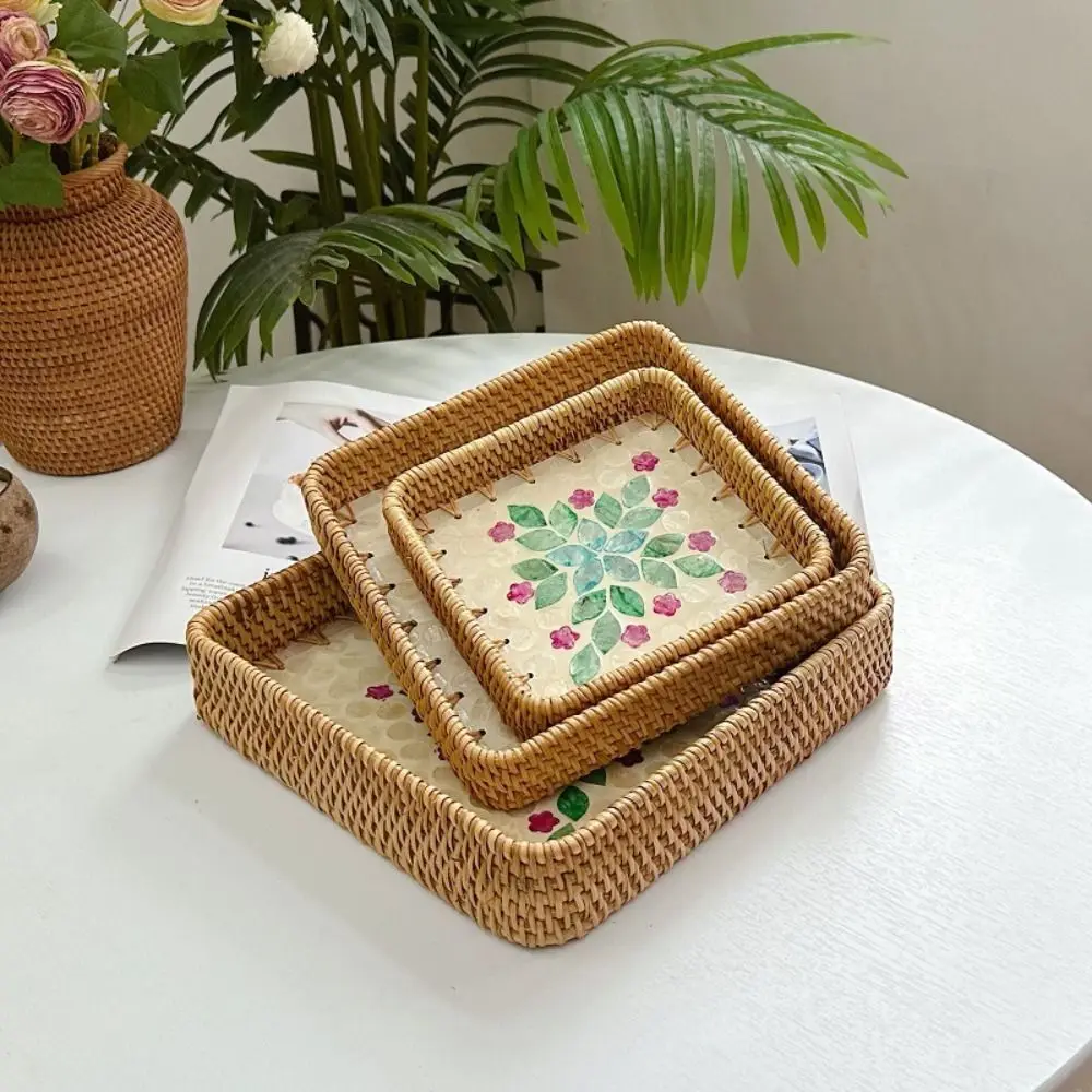 3pcs Tableware Vine Woven Fruit Tray Nordic Style Colorful Tea Tray Reusable Handmade Square Tray Ring Necklace Bracelet