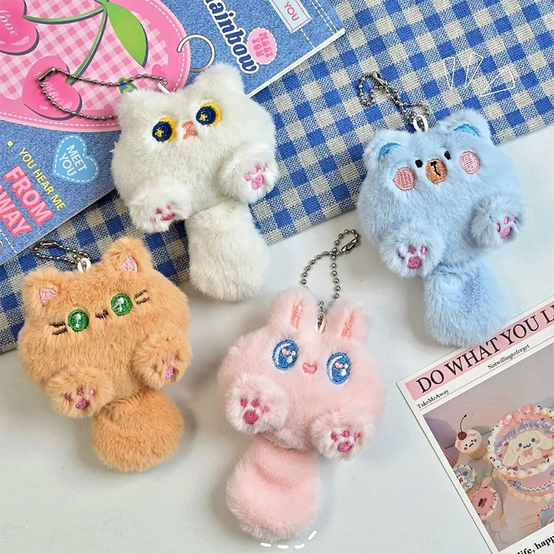 Jouet en peluche pour petit chat, pendentif chaton de dessin animé, porte-clés en peluche douce, anneau de clé de voiture, décor de sac à dos, mignon