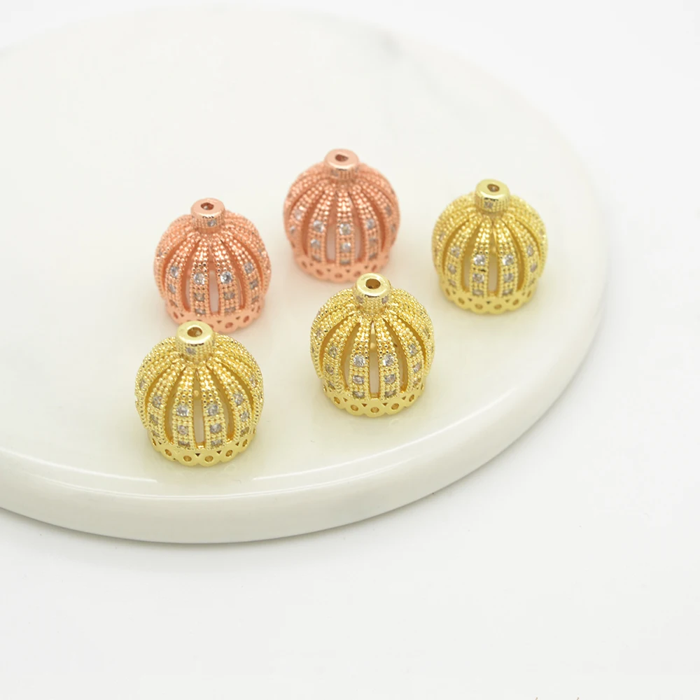 

LJRIVER Hollow Crown Spacer Beads for DIY Jewelry Chainst Making Supplies Micro Pave Zircon Brass Accessories Wholesale 3 Pieces
