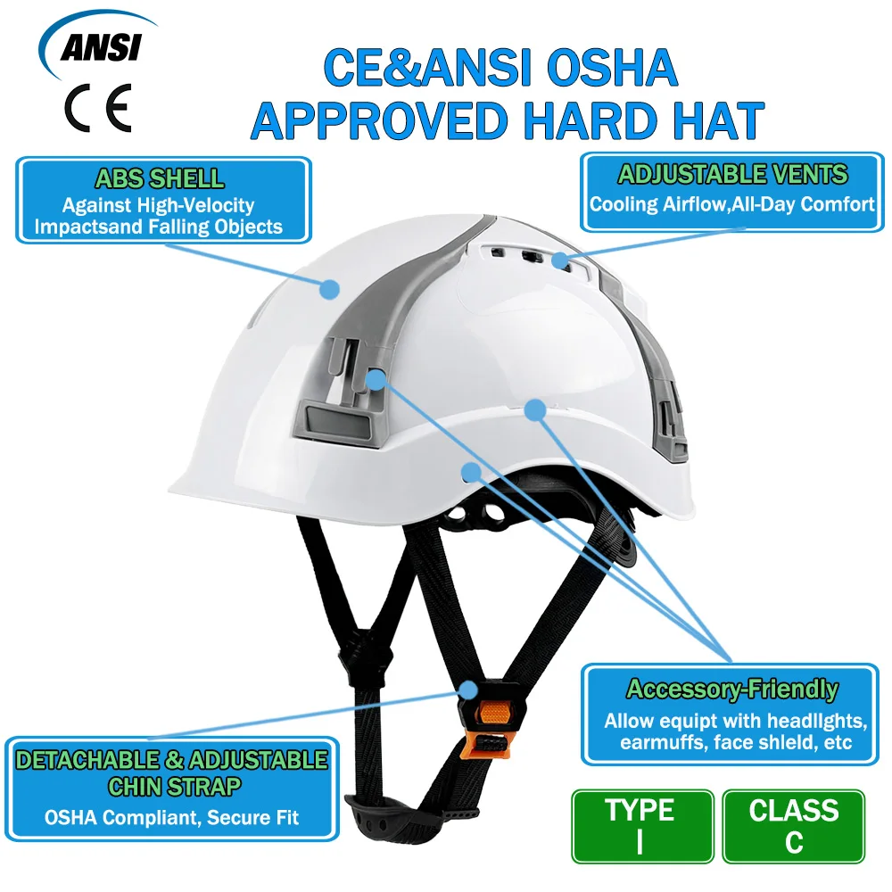 خوذة أمان البناء CE مع فتحة تنفيس قابلة للتعديل ABS قبعة صلبة مهندس قبعة العمل قبعة أمان للتسلق في الهواء الطلق ANSI Z89.1 #3