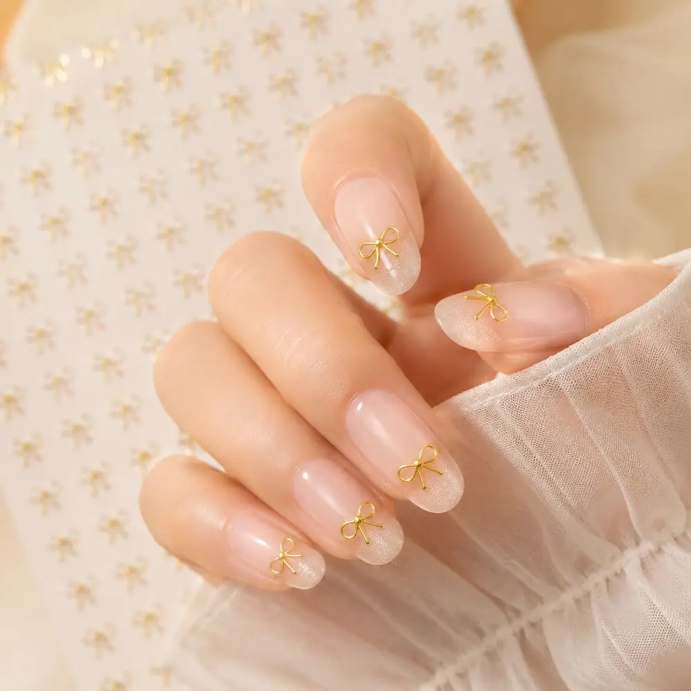 4Pcs Multi‑Color Bow Nail Stickers 3D Self‑Adhesive Ribbon Bow Decals Metal Effect Nail Art Sticker For Home Salon Nail Creation