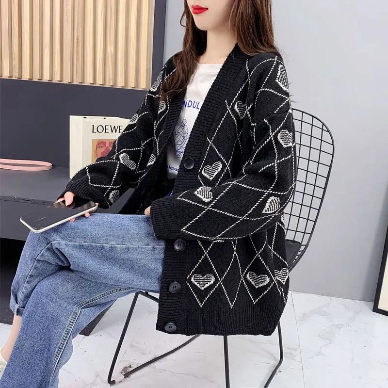 Koreański sweter rozpinany z dzianiny, luźny krój, damski, wiosenno-jesienny, cienki kardigan, długi, ciepły, wygodny krój, odzież wierzchnia.