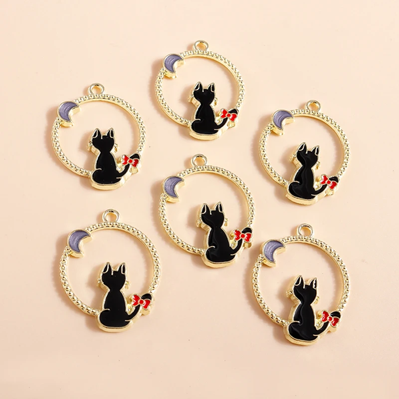 Leslie 10pcs Enamel Witch Black Cat Charm for DIY Jewelry Making Accessories Earrings Necklace Pendant Handmade Craft