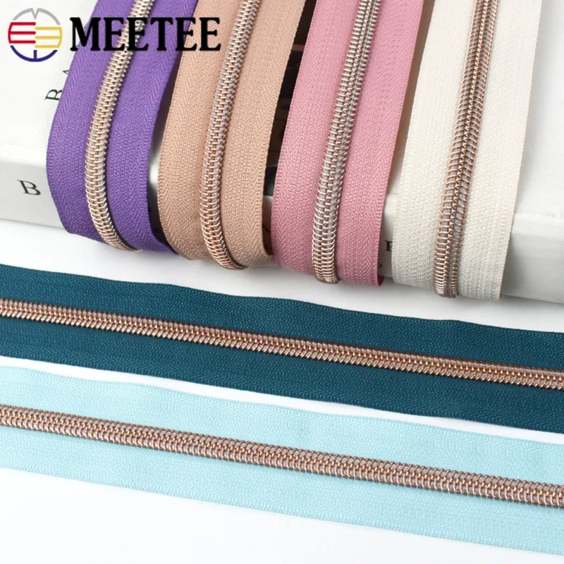 

2/3/4/5M 5# RoseGold Sewing Zipper Tapes Nylon Zippers Sliders Pulls Bag Shoes Zips By The Meter Repair Kit DIY Accessories