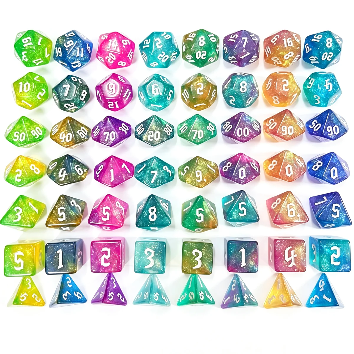 2026 New Fonts Polyhedral DND Dice Pearlescent Translucent Dados Counter Dices for MTG D&D RPG Dado Dice Set with Storage Bag