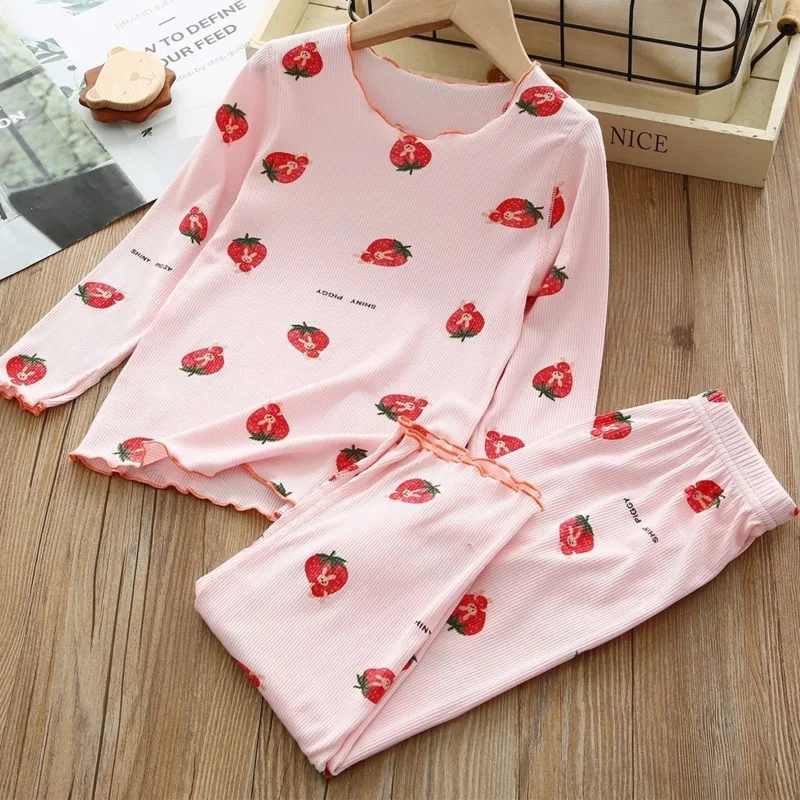 Girls' Pajamas Sets Summer Spring Elastic Thin Shirt Pants Two-piece Suits Children's Home Clothes Loose Sweet Baby Night Suit