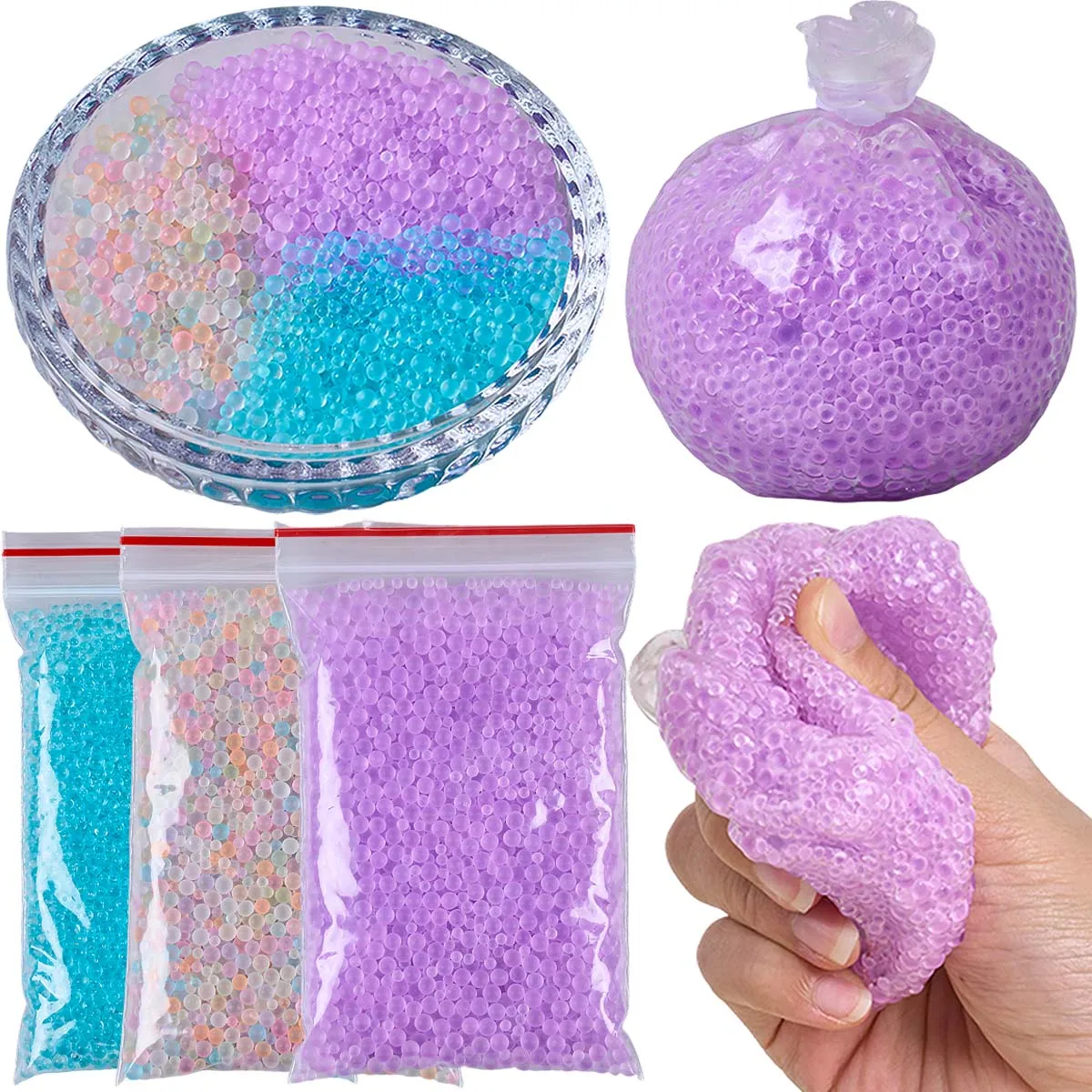 100g Colorful Mixed Glass Bead DIY TPR Handmade Squeeze Ball Filler Slime Filling Material Stress Relief Craft Accessories