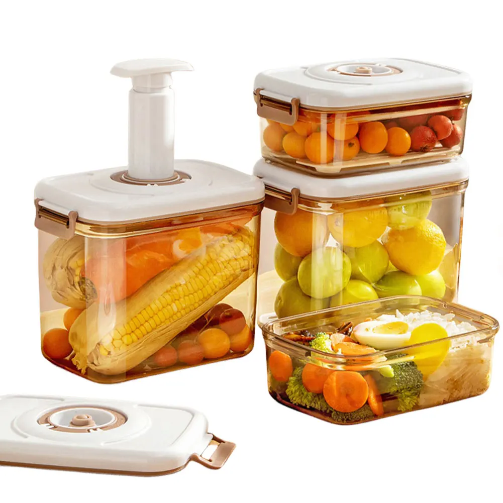 Food Vacuum Storage Box with Vacuum Pump Fresh Container with Removable Drain Plate Airtight for Fruit Vegetables Bread Snacks
