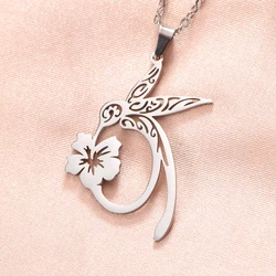 Cute Hummingbird Flower Charm Necklaces for Women Stainless Steel Fashion Animal Pendant Necklace Choker Chain Jewelry Gift