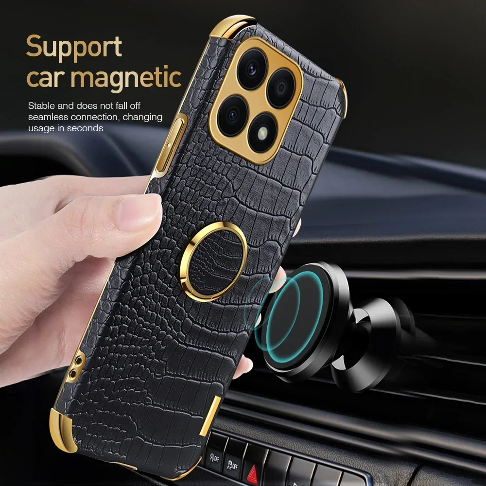 

Plating Crocodile Texture Phone Case for Honor X9 X9A X9B X8 4G X8A X7 X7A X50 X40I Honor 90 70 60 5G Magnetic Finger Ring Cover