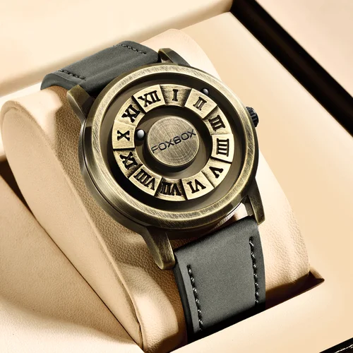 Imagen 2 del producto Reloj de cuarzo FOXBOX para hombre, personalidad de moda, bola de hierro desplazable creativa, puntero magnético resistente al agua para relojes masculinos, regalo + caja