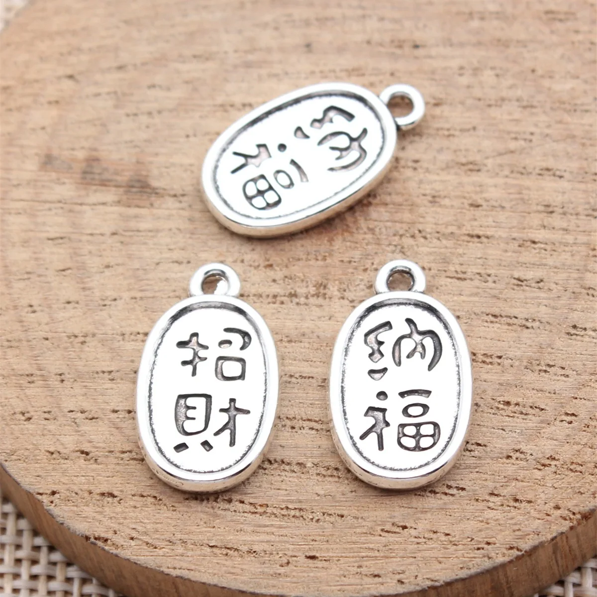 

40pcs 19x11mm(0.75x0.43inch) Antique Silver Color Chinese Style Fortune And Blessing Charms Pendants Jewelry Making Accessories