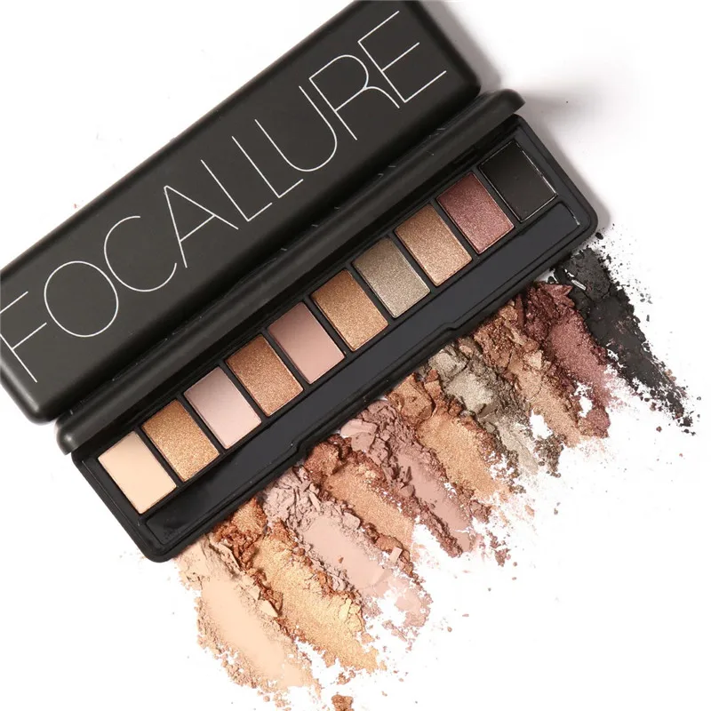 FOCALLURE 10 Color Eyeshadow Tray Daily Makeup Shimmer Matte Long Lasting Eyeshadow Pearl Fine Shimmer Earth Color Palette