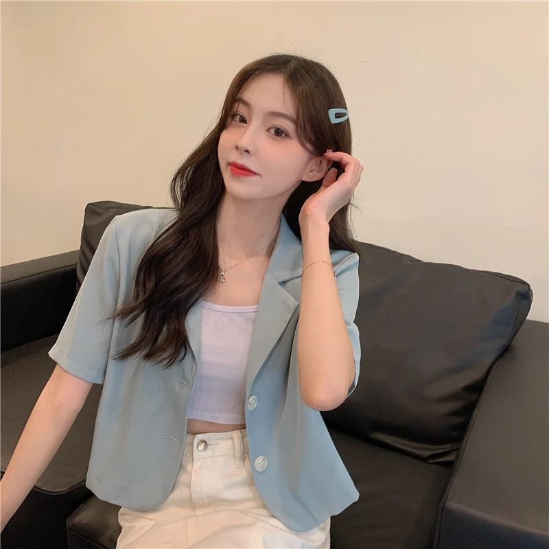 Abiti popolari coreani Vecchio denaro Donna Blazer nero Cappotto da donna Dimagrante Eleganza Versatile bianco a maniche corte Europeo americano