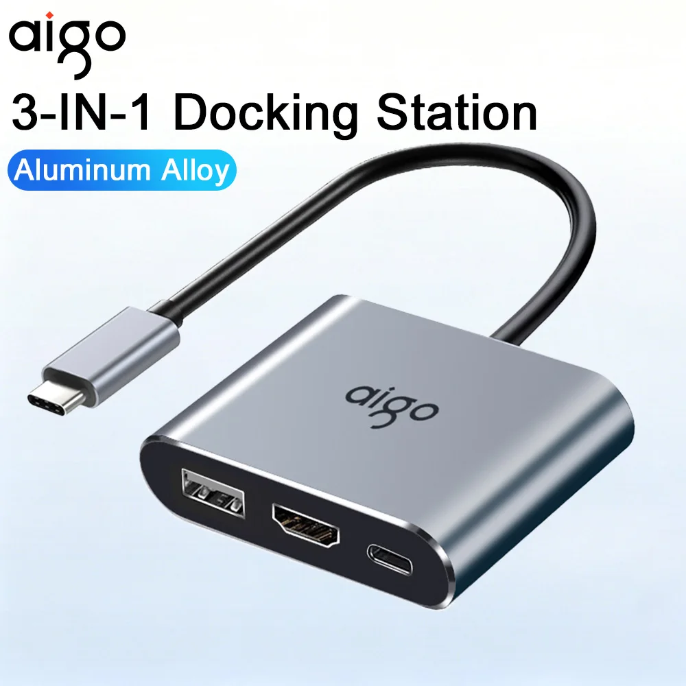 Aigo 3-IN-1 USB C HUB Type-C to 4K HDMI Splitter USB3.0 Docking Station PD100W Fast Charge Adapter For PC Laptop Phone Computer