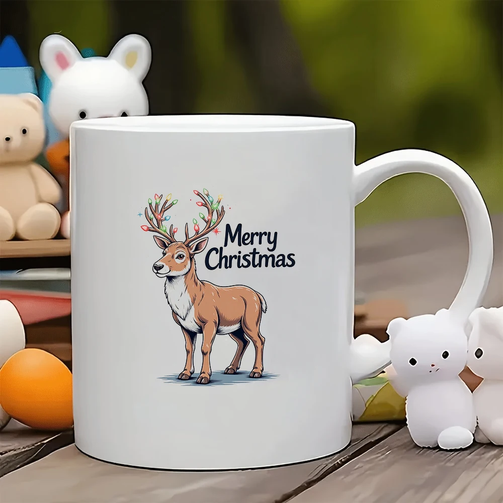 

11oz Mug + Cartoon Deer Christmas Light Cup Christmas Gift Kids Water Cup Family Office Coffee Companion