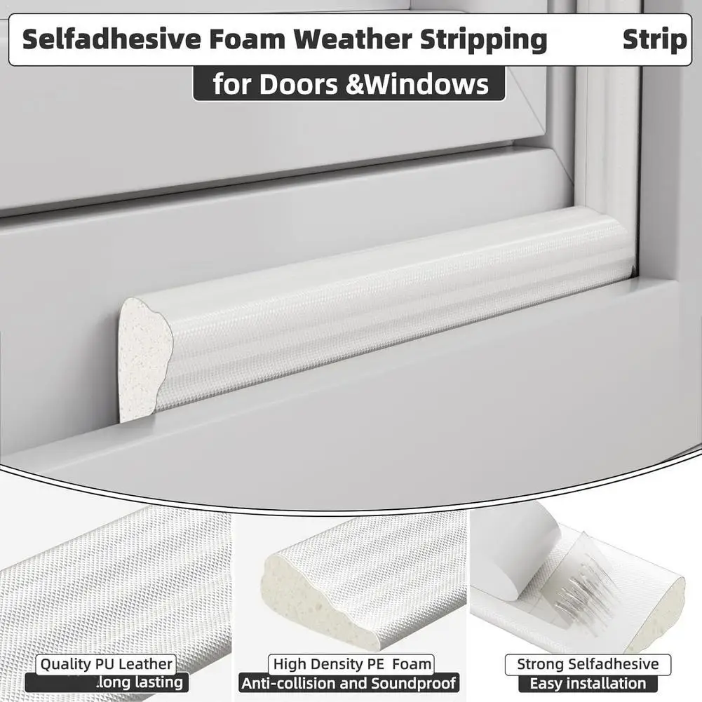 Winter Warm Windproof Strips Self Adhesive Window Seal Strip Soundproof Windproof Insulation PU Foam Door Gap Weather Stripping