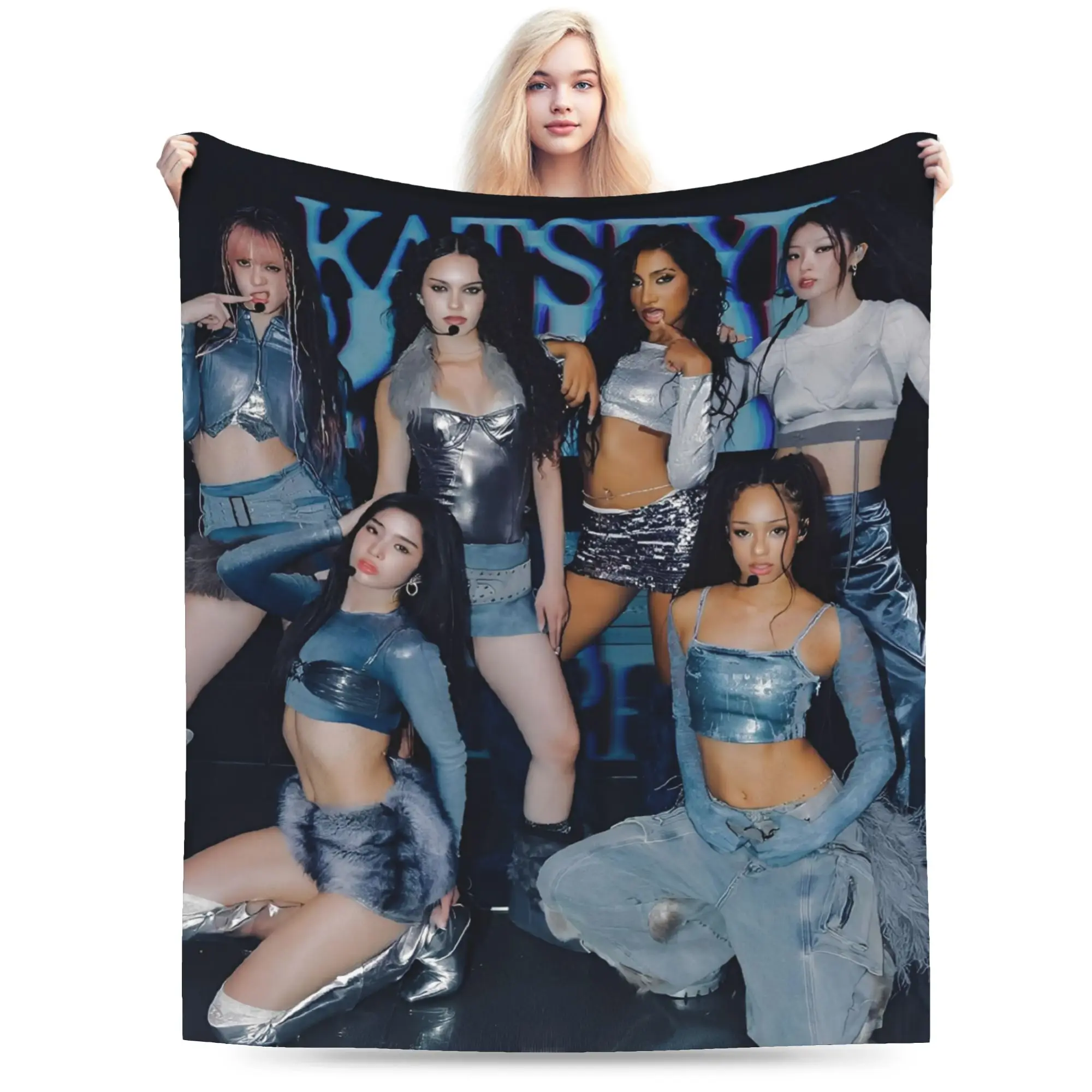 Katseyes Members Kpop Blanket Fleece All Season Gnarly Multi-function Super Warm Throw Blankets for Home Office Quilt