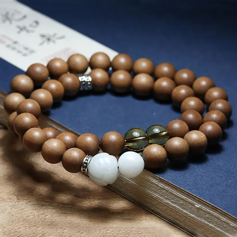 UMQ Natural old mountain sandalwood bracelet old material double circle design Buddha bead bracelet women