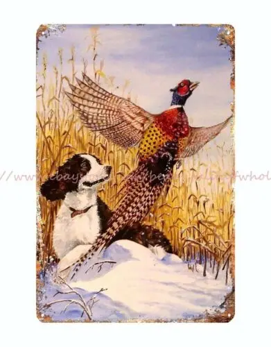 bedroom design dorm room hunting dog pheasant metal tin sign