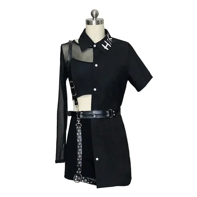 Kpop coreano Celebrity show nero hip hop gilet corto giacca con risvolto cappotto top + sexy minigonne a vita alta pantaloncini slim abiti da donna