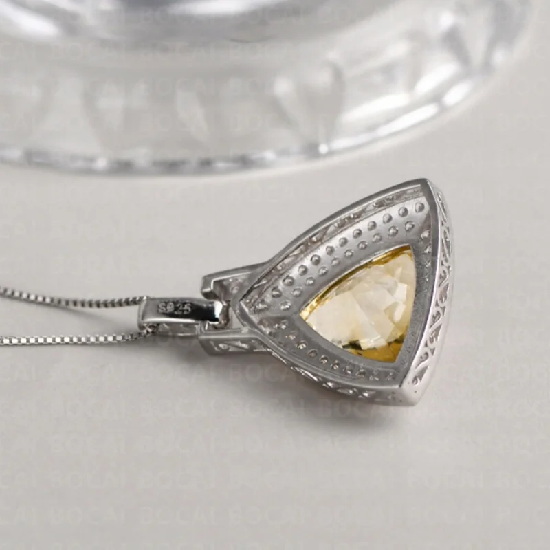 S925 Sterling Silver Charms Pendants for Women New Fashion Argentum Edge Triangle Natural Yellow Crystal Micro Zircon Jewelry