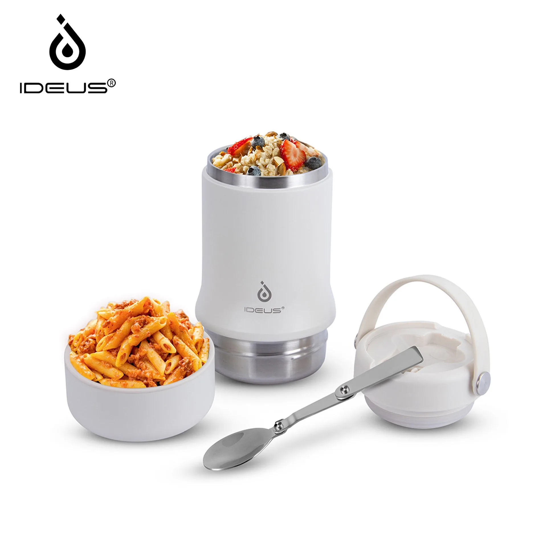 

Изолированный ланч-бокс Ideus из нержавеющей стали, 590 мл, со складными ложками и мисками, подходит для домашнего офиса и использования на открытом воздухе.