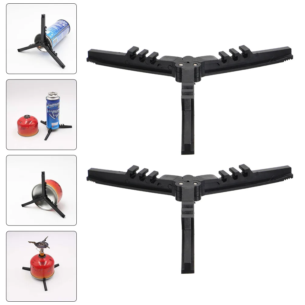 

2Pcs Gas Tank Stove Stand Compact Folding Outdoor Canister Holder for Camping Hiking Lightweight Tripod Bracket Black
