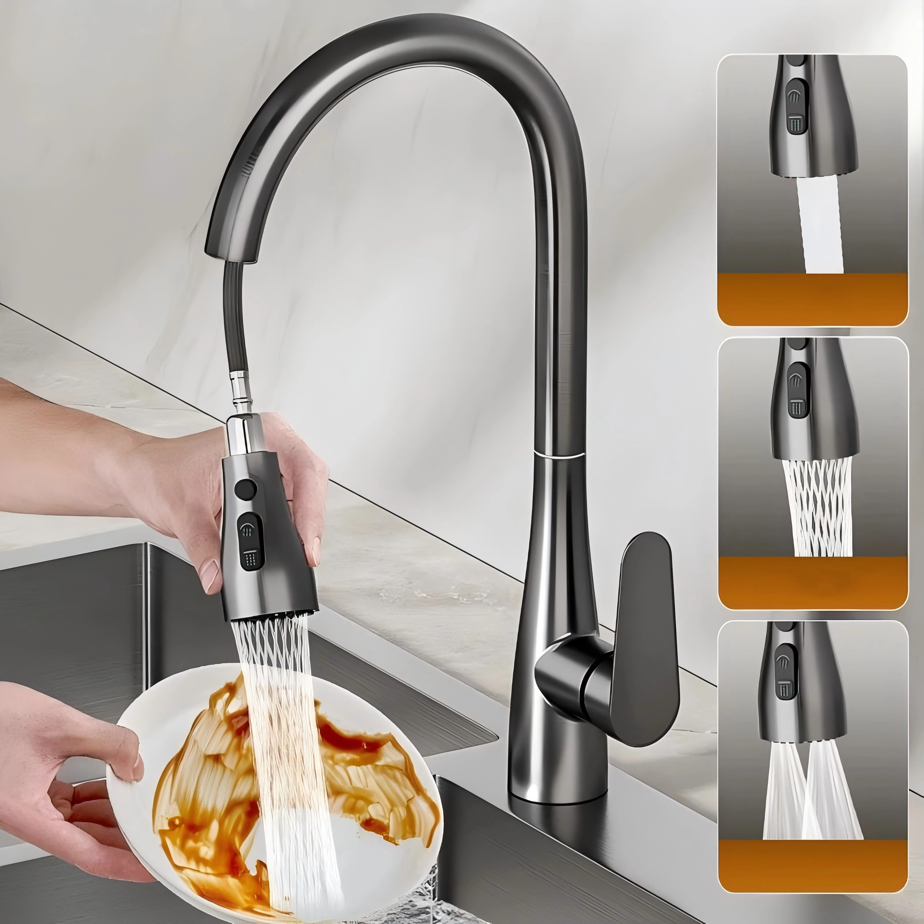 STARON Pull-out Rotatable Kitchen Sink Basin Faucets Mixer Tap Bathroom Cold Hot Mixer Tap Crane for Kitchen 360 Rotation