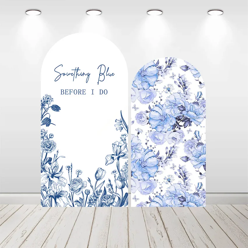 

Mehofond Custom 2-Sided Something Blue Before I Do Floral Wedding Party Bridal Shower Cover Chiara Arch Background Decor Backdro