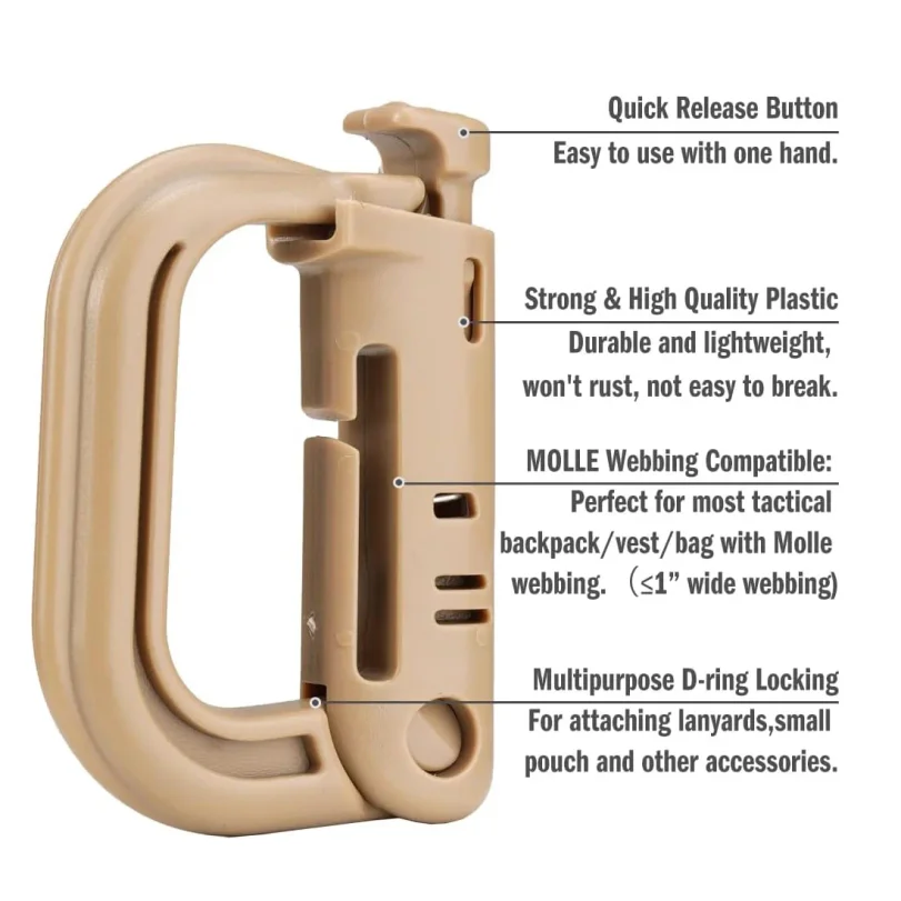 5Pcs Plastic D-Ring Tactical Carabiner Grimlock Lock Hard Hook Buckle Clip For Molle Webbing Accessories Backpack/Pouch/Bag/Belt view 4