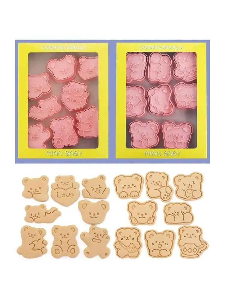 

G6KF 16Pcs Cartoon Bear Hand Pie Molds Mini Cookie Baking Mould Dough Press Mold Cookie Stamper Tool for Mother Day Gift