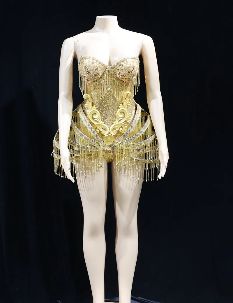 

Gold Hollow Out Carnival Dress Luxury ClubPerformance Wear Modern Singer Party ShowOutfit