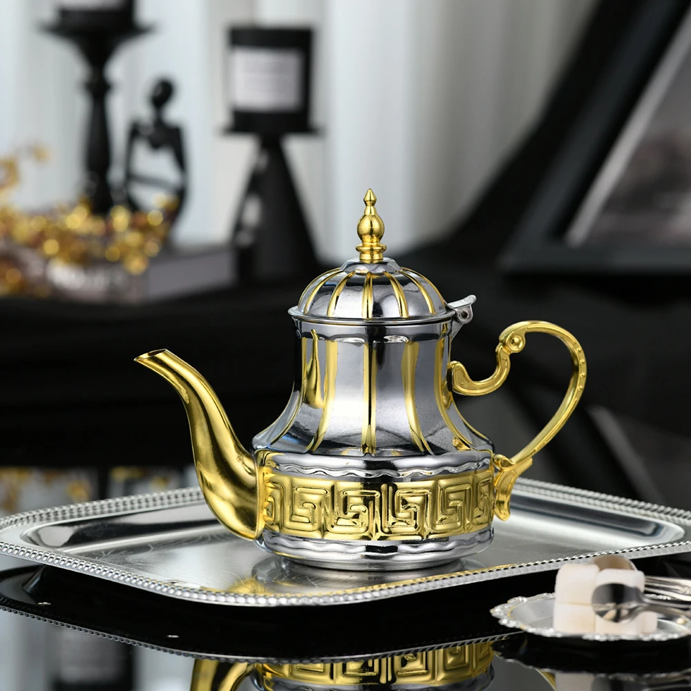 Arabic stainless steel teapot, Home restaurant brewing tea pot, Ethnic style hotel stainless steel tea kettle, 800ml