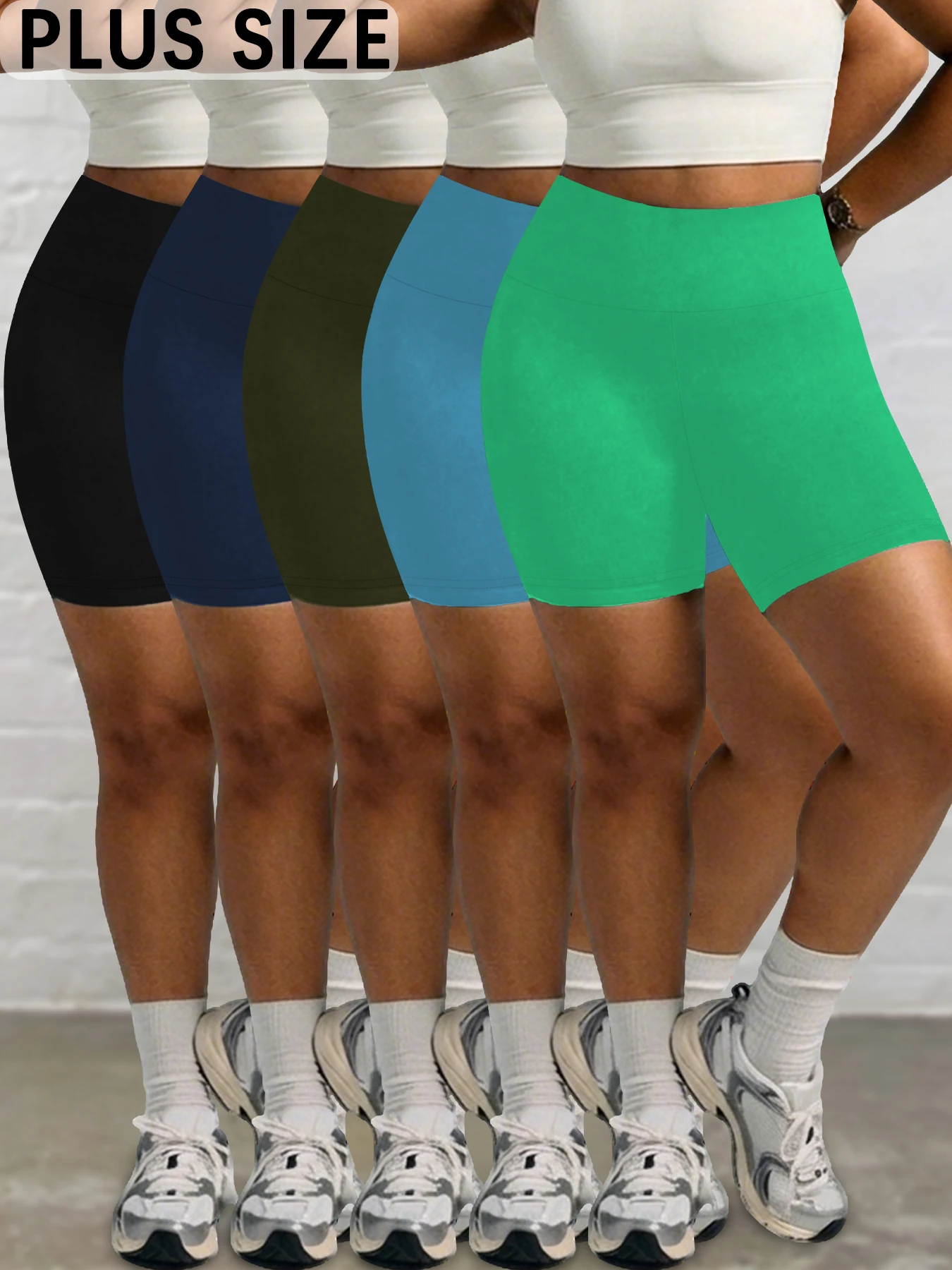 

5 Pack Plus Size Women Athletic Shorts Super Soft Biker No See Through Workout Yoga Running Home Casual