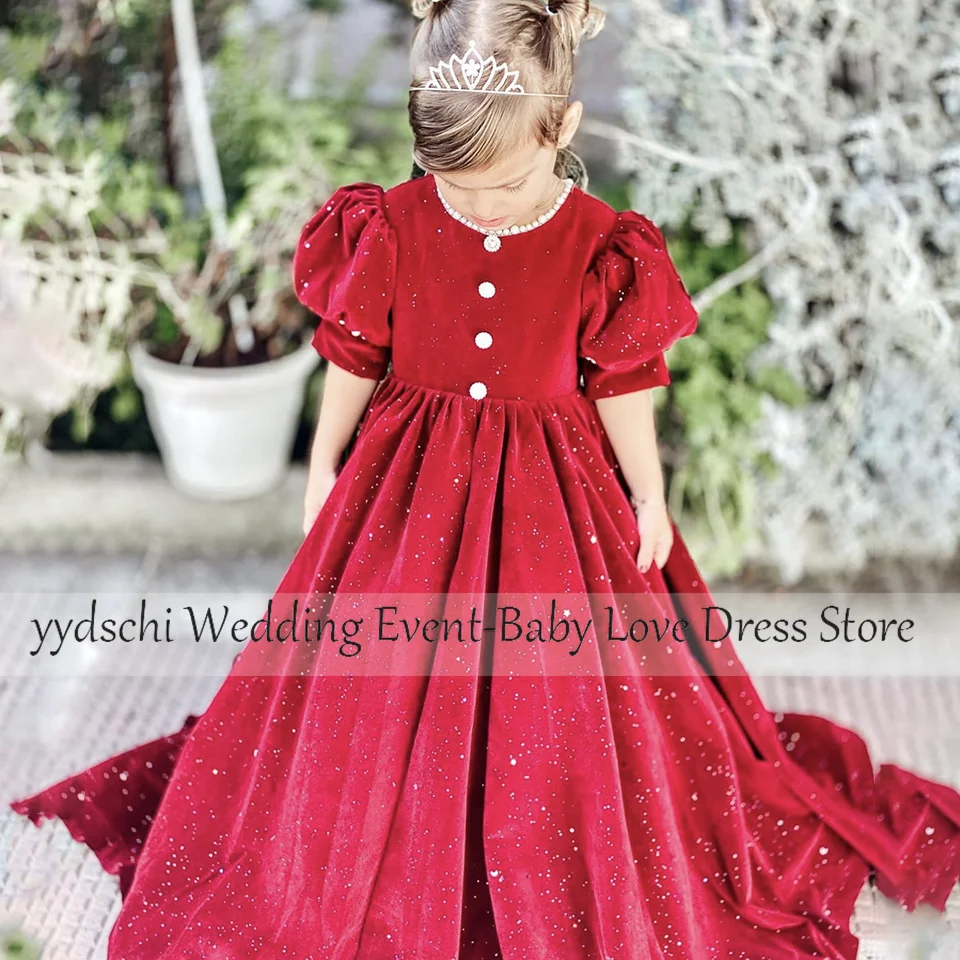 

Customized Wedding Flower Girl Dresses 2025 For Little Girl Communion Applique Party Dress Girl Ball Gown Sheer Neck Lace Up