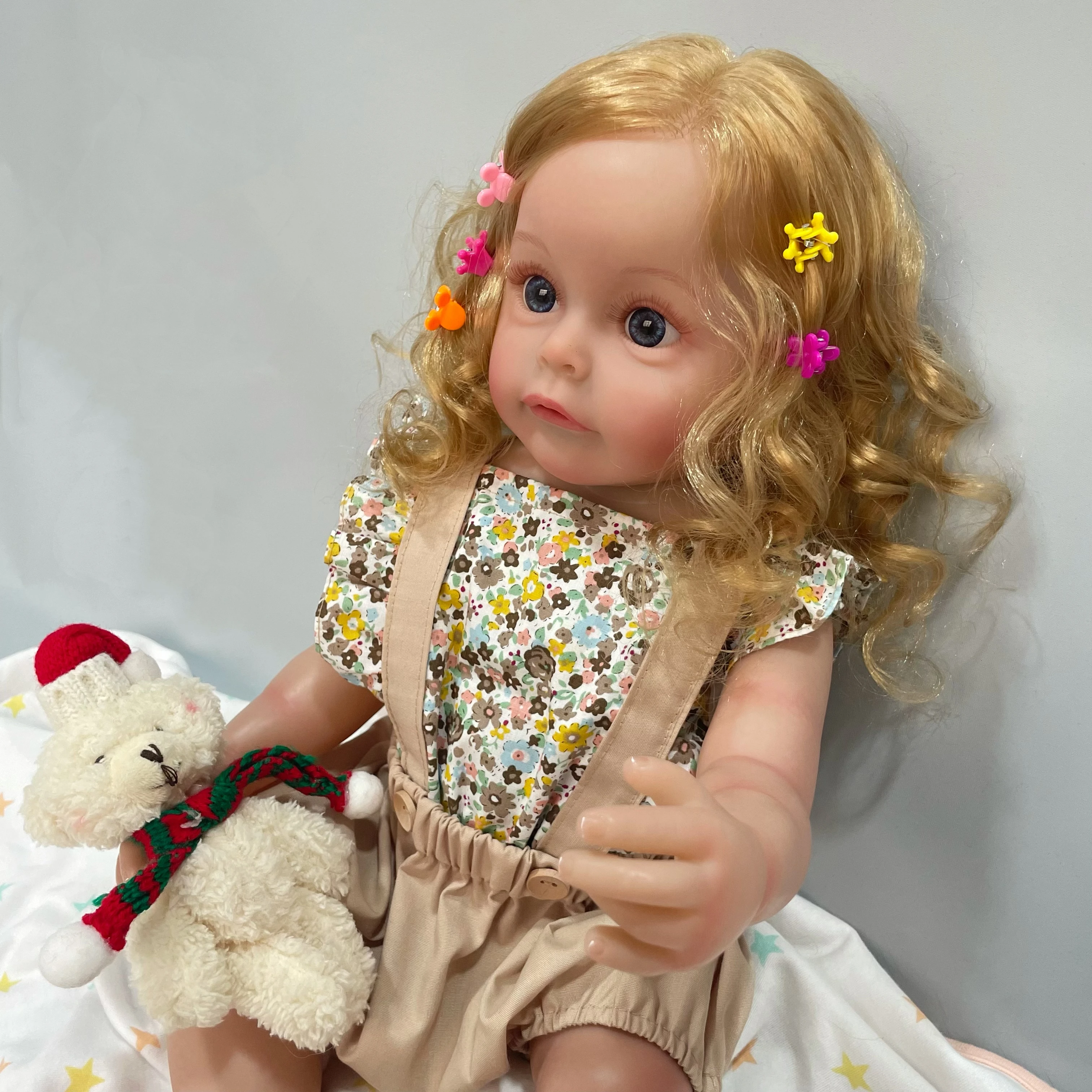 

55CM Full Body Silicone Vinyl Finished Reborn Doll Washable Flexible Hand-detailed Painting Rooted Blond Princess SueSue Girls